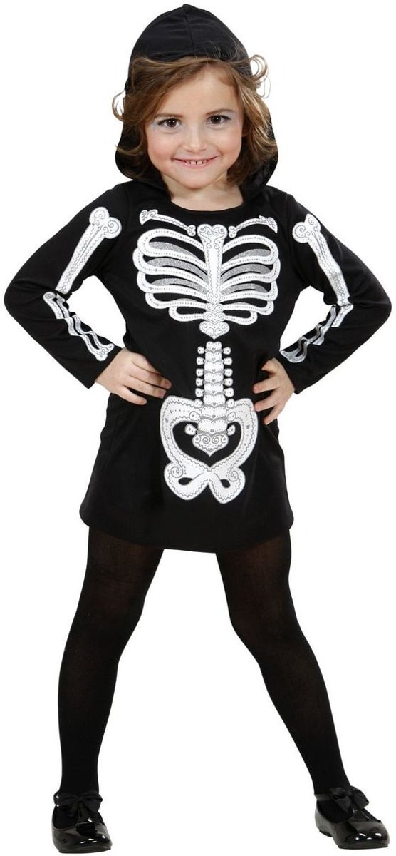 Spook & Skelet Kostuum | Afgrijselijk Angstaanjagend Skelet Halloween | Meisje | Maat 110 | Halloween | Verkleedkleding